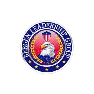 Circular logo design with a royal eagle in blue, red and white.