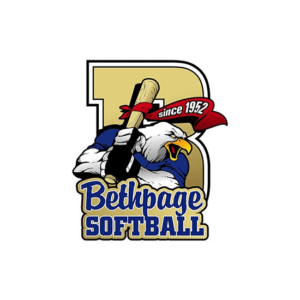 Bethpage Softball is a royal eagle logo holding the batt.