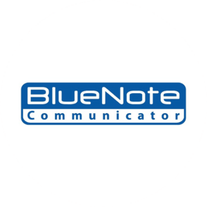Blue Note Communicator uses and all white and blue font to make a simple telecom logo design