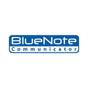 Blue Note Communicator uses and all white and blue font to make a simple telecom logo design