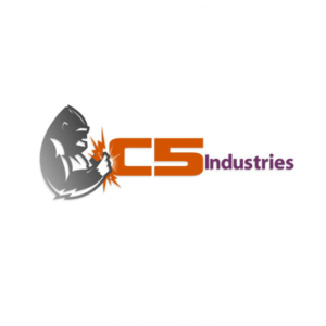 CS Industries have an animal in their manufacturing logo design. The Ape is big and all in grey while the font is orange and also big.