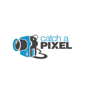 Catch a pixel is a blue and black traditional photography logo design in the shape of a camera.