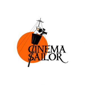 Cinema Sailor entertainment logo design. Orange and black character logo. Easy to remember.