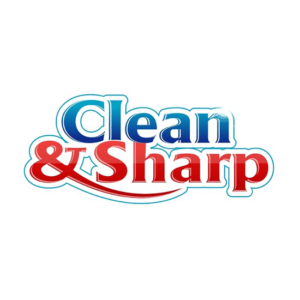 Clean & Sharp is a fat font blue and red cleaning logo