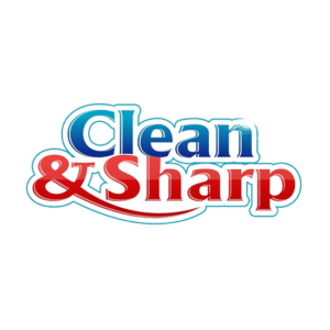 Clean & Sharp is a fat font blue and red cleaning logo