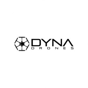 Dyna Drones is an aviation logo all in black in the shape of a drone.