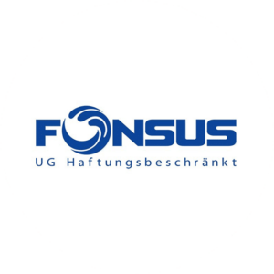Fonsus is a foreign text logo design all in blue and the o is circular and larger to create movement