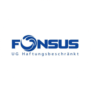 Fonsus is a foreign text logo design all in blue and the o is circular and larger to create movement