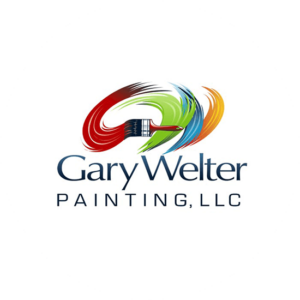 Painting logo design for Gary Welter Painting LLC. A paintbrush putting different colors on the wall.