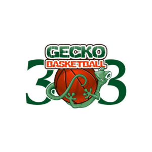 Gecko Basketball is a green and red sport logo design with a cute gecko character holding the basketball
