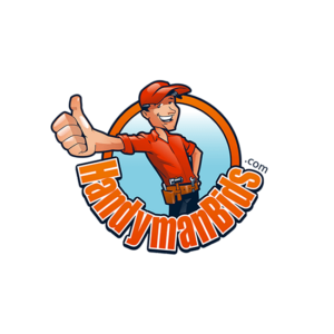 Logos for painters usually involves a paintbrush or a character. Handy man Bids opted for a character in red.