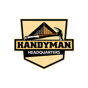 Handyman tradesman logo design with a bricked wall and a hammer.