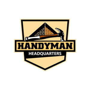 Handyman tradesman logo design with a bricked wall and a hammer.