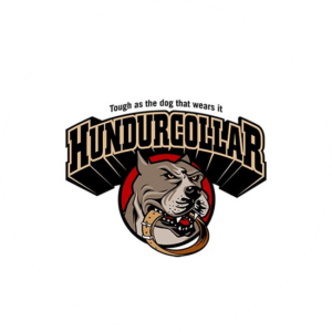 Hundurcollar is an angry looking character logo where a bull dog is holding a thick collar