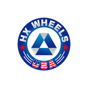 This car logo design is circulate in shape and uses patriotic colors blue and red.