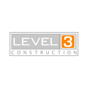 Level 3 Construction is a grey and orange simple tradesman logo design