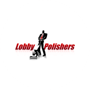 Lobby polishers has a character polishing the floors in red and black. A good looking, clever cleaning logo design