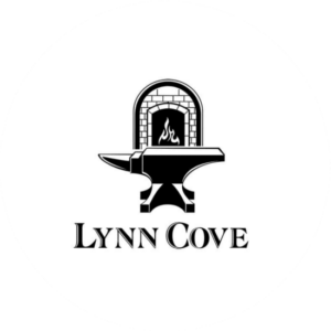 Lynn Cove is a manufacturing logo that consists of an open fire and a tool in front of the fire place. All in grey scale.