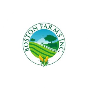 Boston Farms Inc has no animals in it's image but shows wonderful fields for their farm logo design