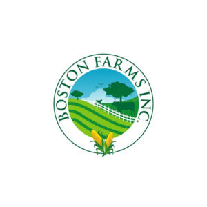Boston Farms Inc has no animals in it's image but shows wonderful fields for their farm logo design