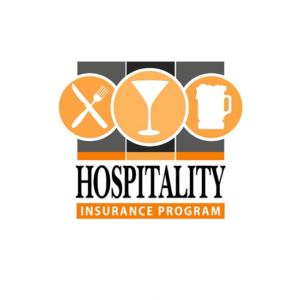 This insurance logo design in orange and black wren made for Hospitality Insurances program. It is a vidi and clear color with three symbols inside the circles. A fork, a glass and a beer cup.