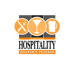 This insurance logo design in orange and black wren made for Hospitality Insurances program. It is a vidi and clear color with three symbols inside the circles. A fork, a glass and a beer cup.
