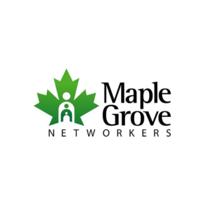A group logo design for Maple Grove Networkers in the shape of the maple leaf in green.