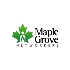 A group logo design for Maple Grove Networkers in the shape of the maple leaf in green.