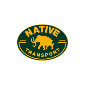 A yellow elephant on a green button shapes background makes this a memorable transport logo design for Native Transport