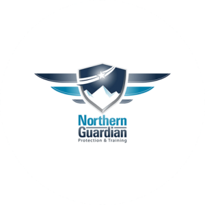 Norther Guardian is an inspirational security logo design in the shape of a badge with wings in grey and blue.