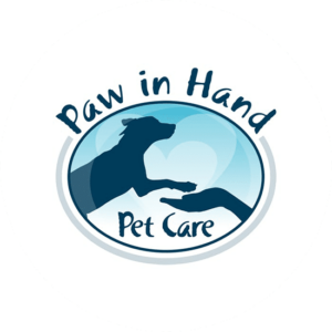 Pet care logo design that shows gentleness and care. A paw reaching out