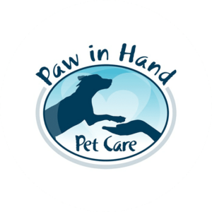 Pet care logo design that shows gentleness and care. A paw reaching out