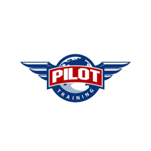 Pilot aviation logo design is a classic red and blue logo with wings.