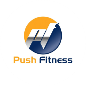 Push Fitness is a circular fitness logo that is easy to read and has a simple clear message