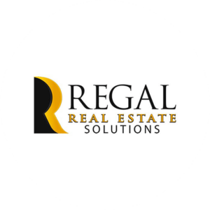 Regal Real Estate Solutions has a yellow and black realty logo design that is shaped like a key