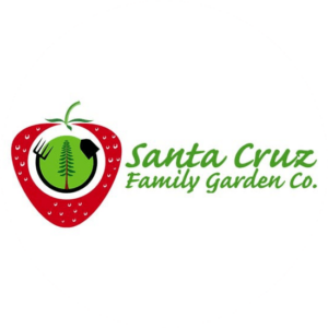 Santa Cruz logos for landscapers is green on the inside and in the shape of a strawberry.