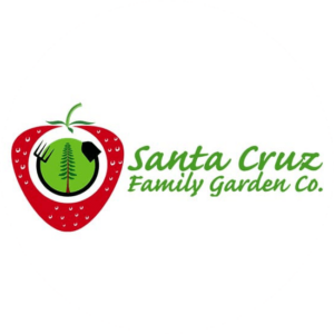 Santa Cruz logos for landscapers is green on the inside and in the shape of a strawberry.