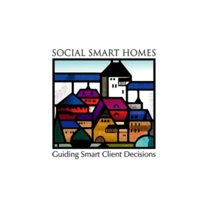 Social smart house shows an image of a village in their construction logo