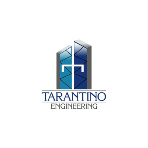 Tarantina Engineering is an industrial logo design made up of two blue doors connected by a steel handle
