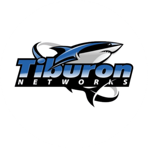 Computer logo design for an IT company called Tiburon Network. Blue and black