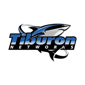 Computer logo design for an IT company called Tiburon Network. Blue and black