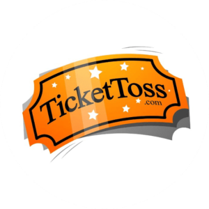 Ticket Toss has made a leisure logo design in the shape of a ticket in orange with white stars.
