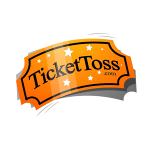 Ticket Toss has made a leisure logo design in the shape of a ticket in orange with white stars.
