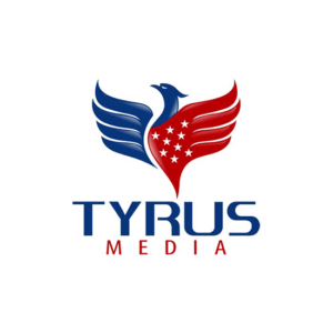 Logos for publishing come in a ll shapes a long as they are eye catching like this royal bird in blue and red for Tyrus Media