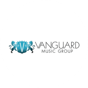 Vanguard Music group from New York picked a different style of logo design. Two horses holding a badge in blue.