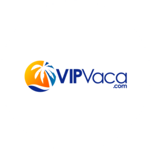 VIP Vaca is a circular travel logo with a palm tree in orange and blue.