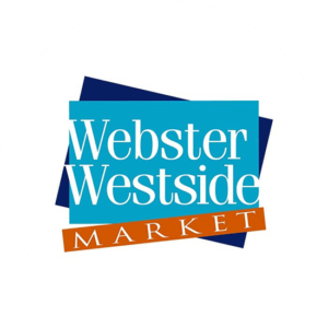 Retail logo design in dark blue and light blue with a red detail. Easy to read font and a sign that can easily print on many things.