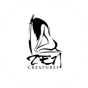 One example in our custom Logo design portfolio. Zen creatures. A girl holding a sword in her hands looking down. One successful reseller logo.