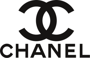 Chanel's exclusive brand with the famous two CC. Font all in black.