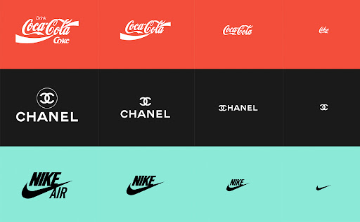 Three different layer, one black, one black and one green featuring the logos for Coca-Cola, Chanel and Nike in different shapes.